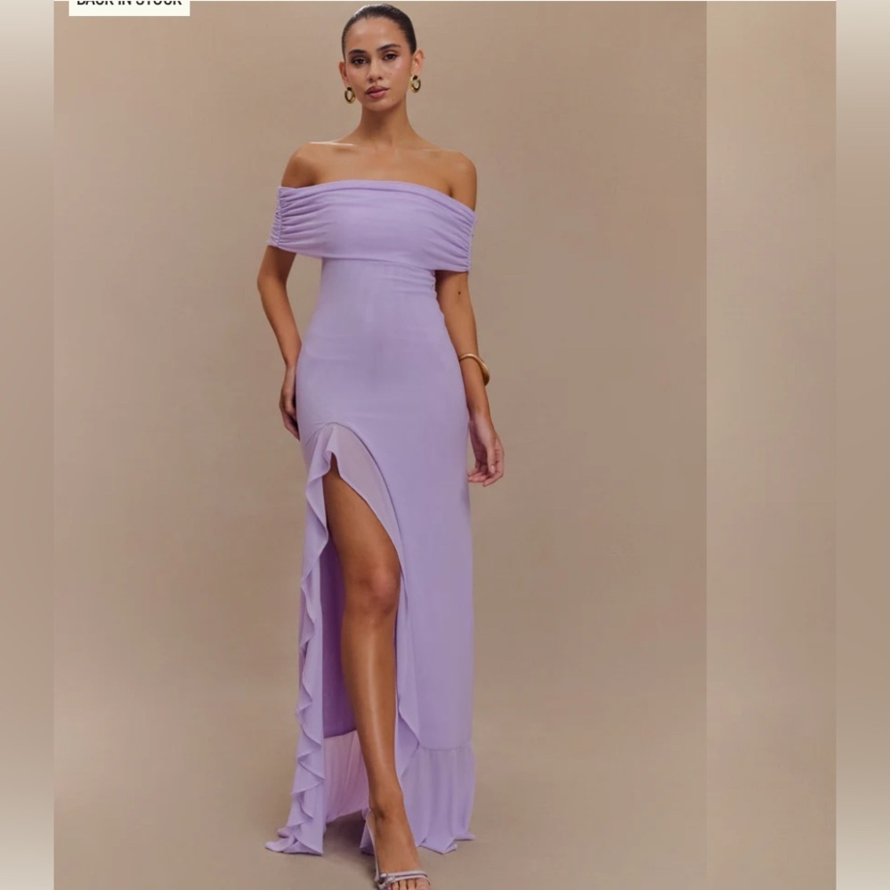 Audrey Off Shoulder Mesh Maxi Dress - Lilac